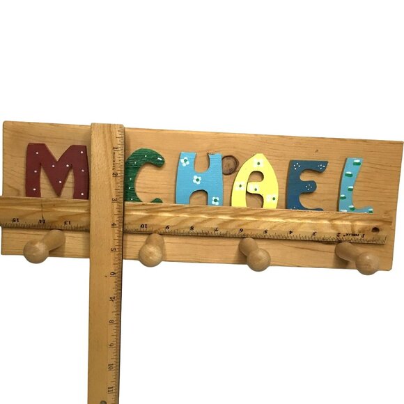 VTG Custom Wood Wall Hook Rack “MICHAEL” Plaque Kid’s Room Personalized Gift VBC - Picture 2 of 3